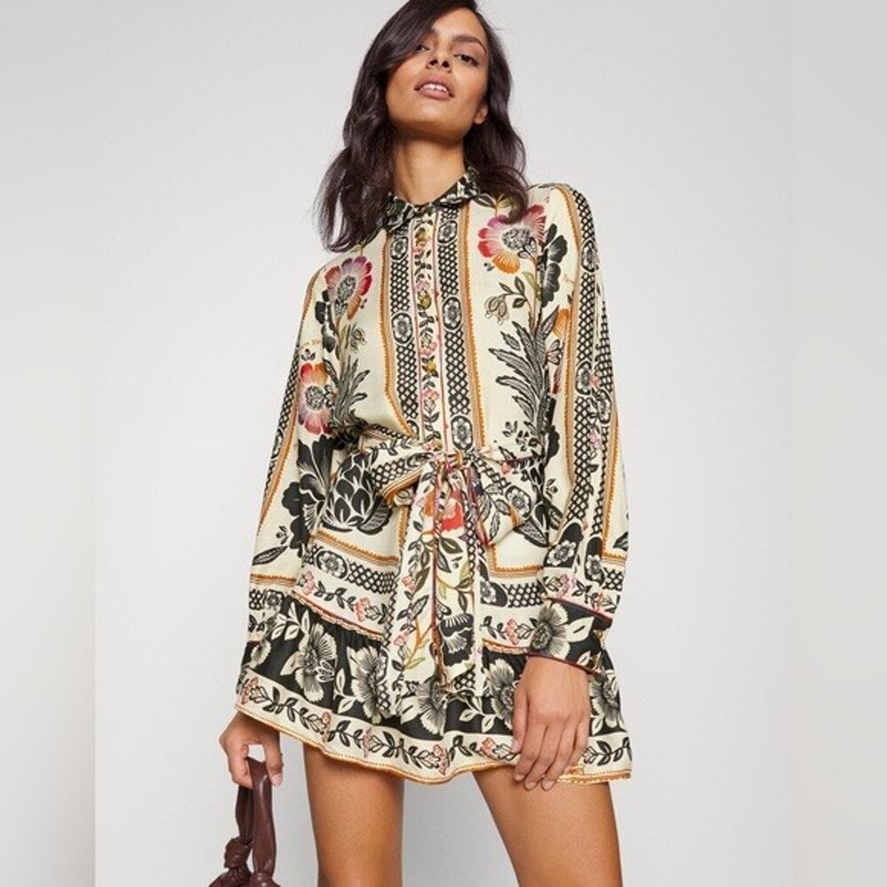 Farm Rio Romantic Garden Black Cream Floral Mini Dress New Medium - Picture 1 of 12